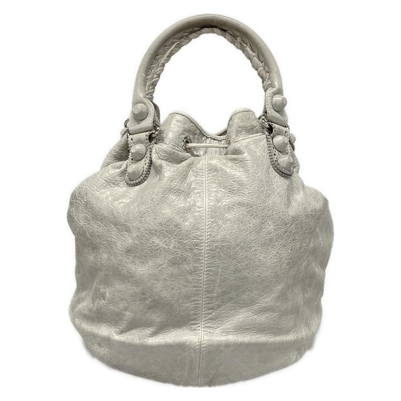 [Used] BALENCIAGA Giant Pom Pom Tote Bag Light Gray Leather