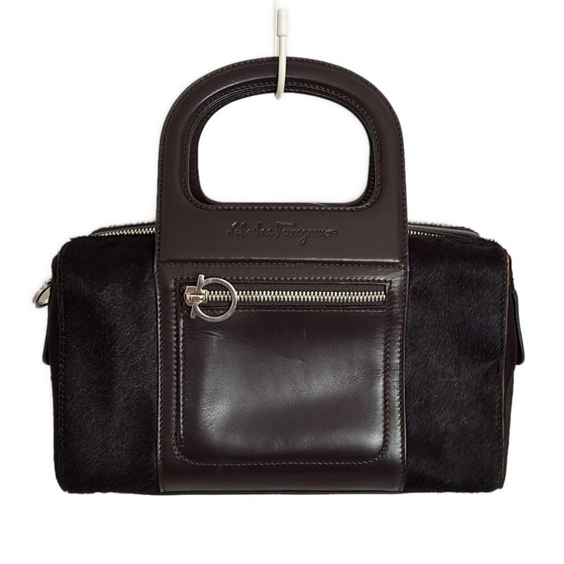[Used] FERRAGAMO/Salvatore Ferragamo Gancini Handbag Dark Brown Leather