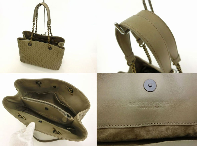 BOTTEGA VENETA Intrecciato Nappa Chain Tote Bag Handbag Khaki Stylish Luxury