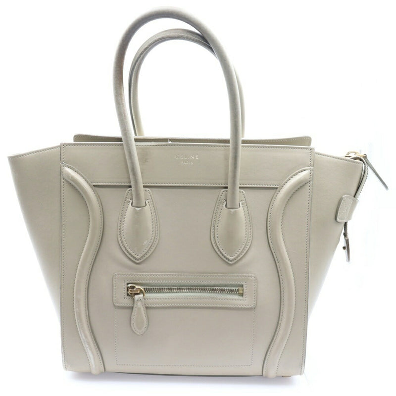 CELINE Luggage Micro Shopper Tote Bag Handbag Gold Hardware Beige Leather