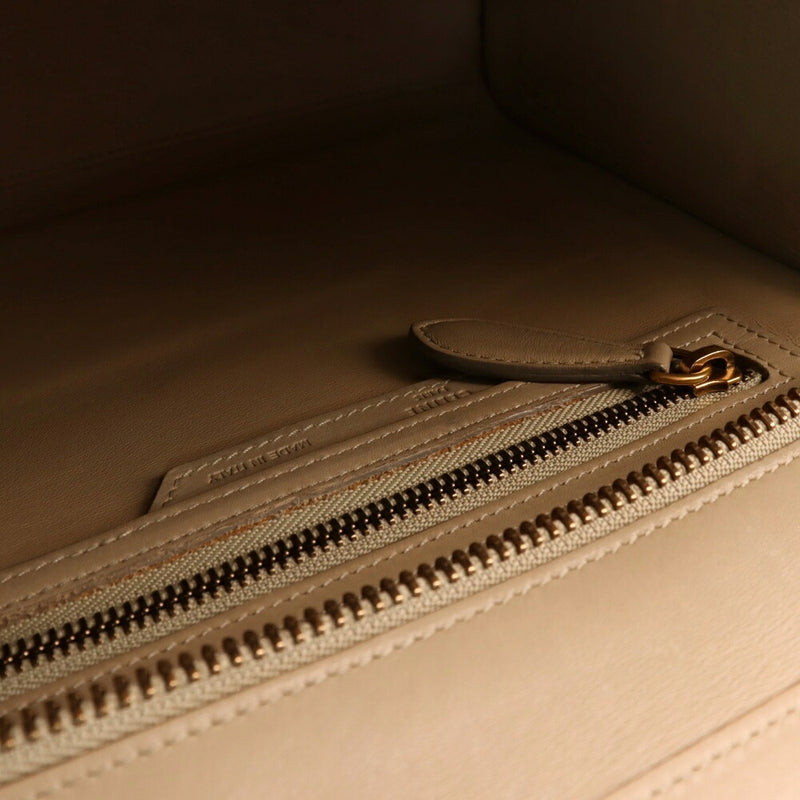 CELINE Luggage Micro Shopper Tote Bag Handbag Gold Hardware Beige Leather