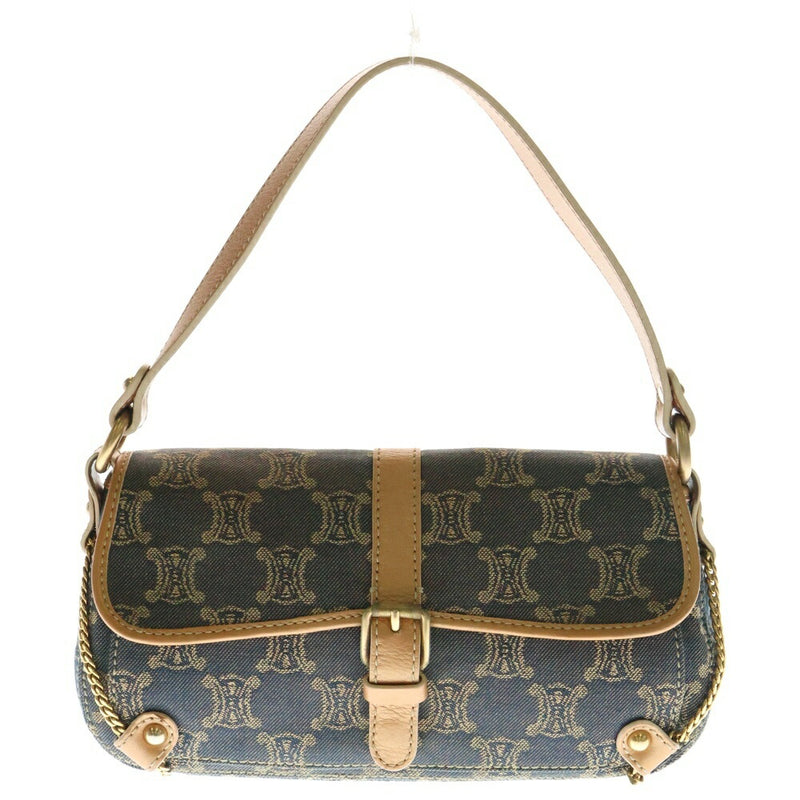 CELINE Macadam Triomphe One Shoulder Bag Handbag Brown x Blue Canvas x Leather