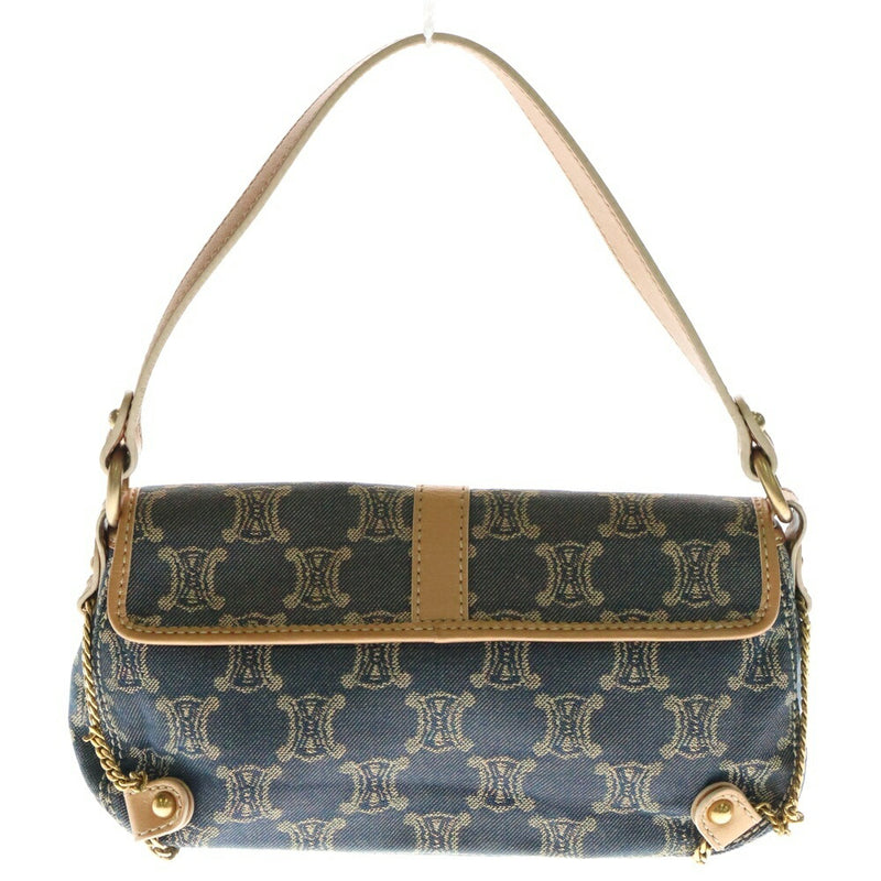CELINE Macadam Triomphe One Shoulder Bag Handbag Brown x Blue Canvas x Leather