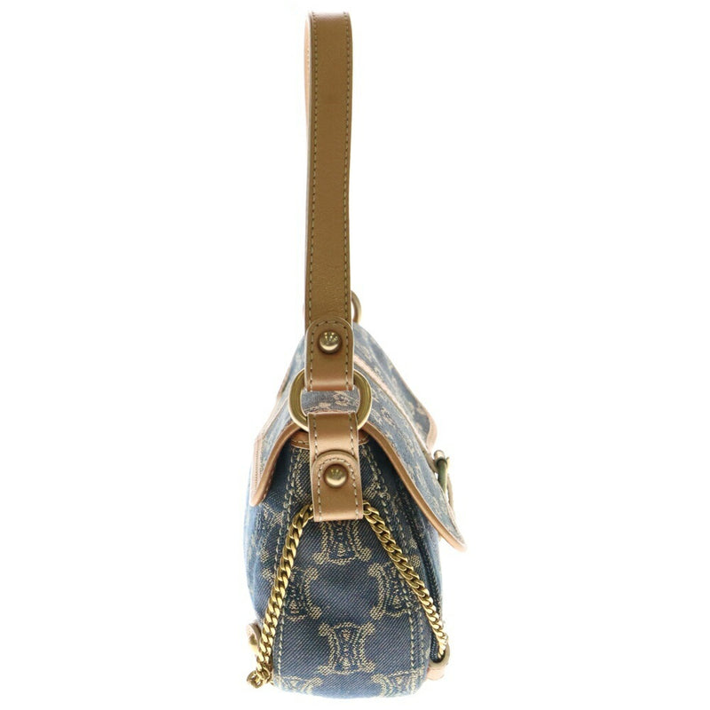 CELINE Macadam Triomphe One Shoulder Bag Handbag Brown x Blue Canvas x Leather