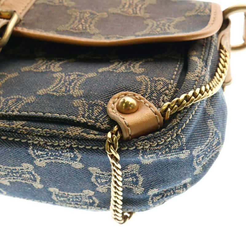 CELINE Macadam Triomphe One Shoulder Bag Handbag Brown x Blue Canvas x Leather