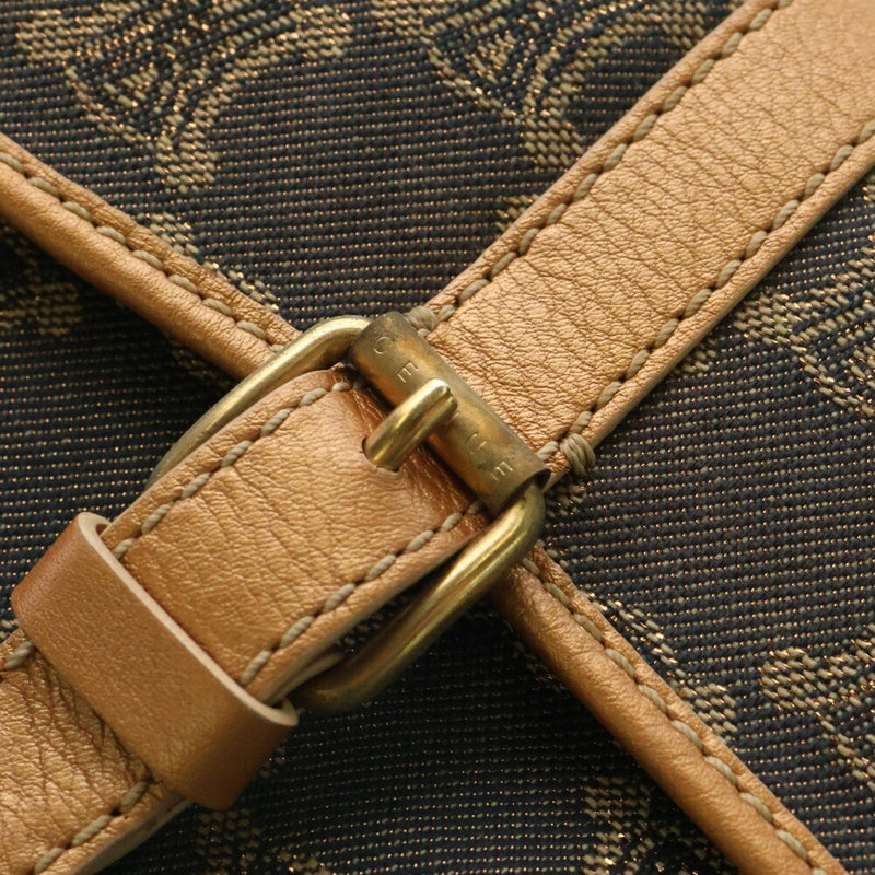 CELINE Macadam Triomphe One Shoulder Bag Handbag Brown x Blue Canvas x Leather