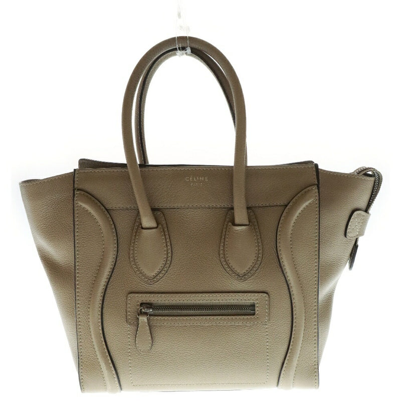 CELINE Luggage Micro Shopper Handbag Beige Calf Leather [Used] [Condition B]