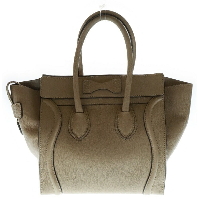 CELINE Luggage Micro Shopper Handbag Beige Calf Leather [Used] [Condition B]