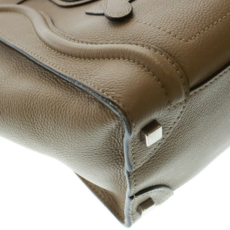 CELINE Luggage Micro Shopper Handbag Beige Calf Leather [Used] [Condition B]