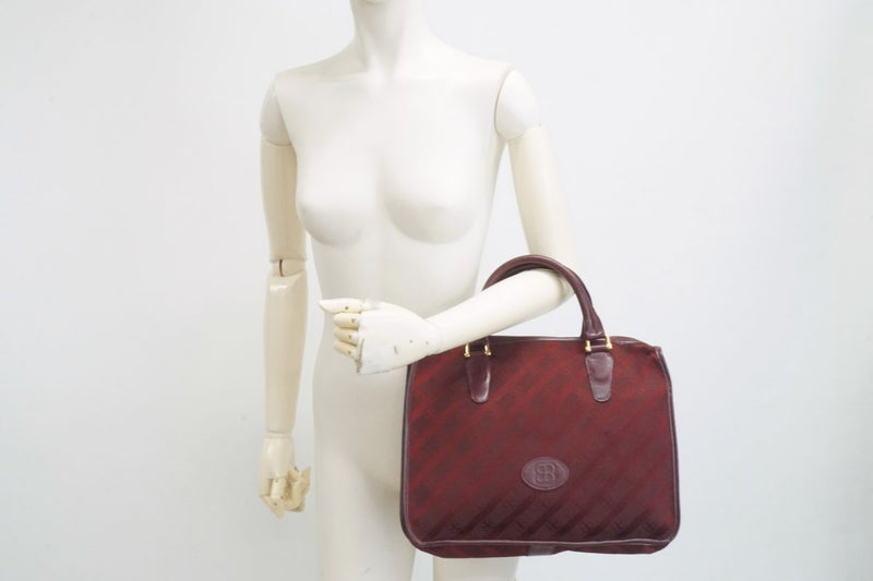 Balenciaga Vintage Handbag Tote BB Monogram Logo Stripe Gold Hardware Canvas