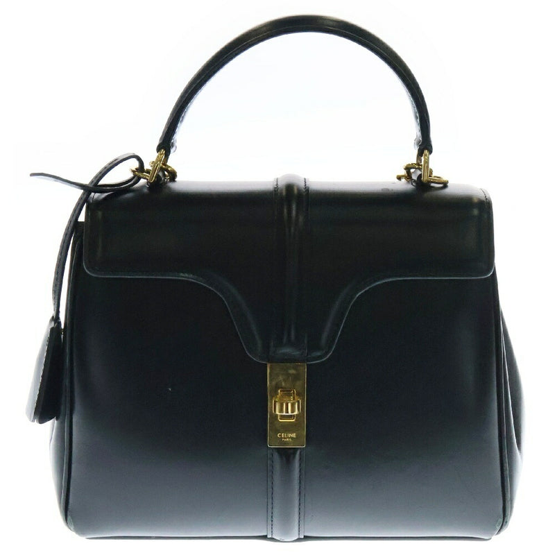 CELINE 16 Saize Small 2WAY Bag Shoulder Bag Handbag Black Leather Gold Hardware