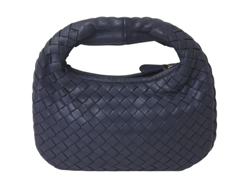 BOTTEGAVENETA Handbag Intrecciato Hobo Mini 189227 Leather Gold Hardware Navy