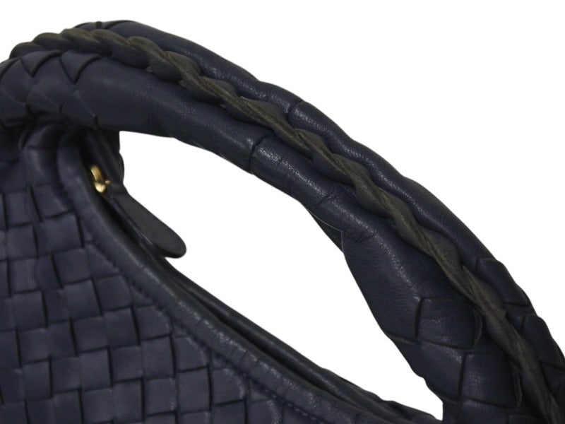 BOTTEGAVENETA Handbag Intrecciato Hobo Mini 189227 Leather Gold Hardware Navy
