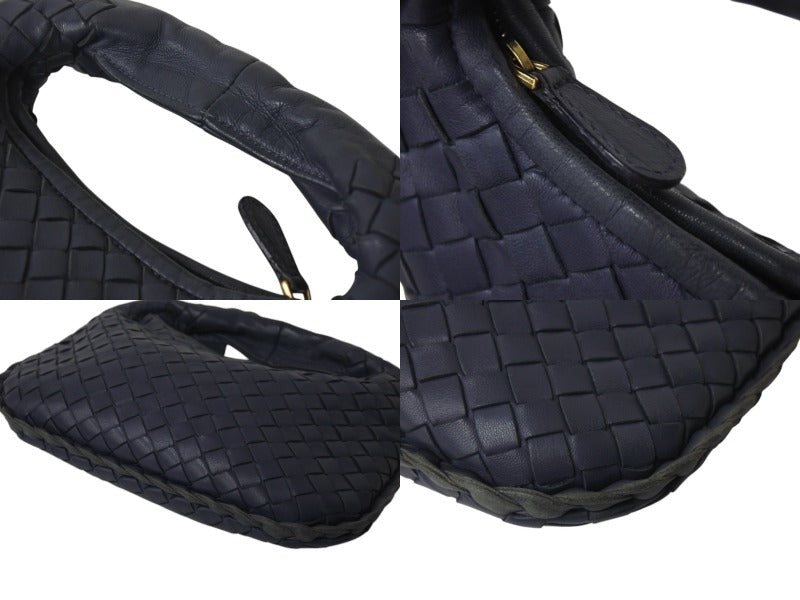 BOTTEGAVENETA Handbag Intrecciato Hobo Mini 189227 Leather Gold Hardware Navy