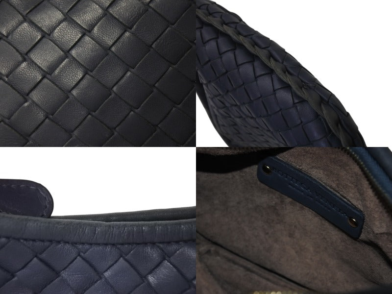 BOTTEGAVENETA Handbag Intrecciato Hobo Mini 189227 Leather Gold Hardware Navy
