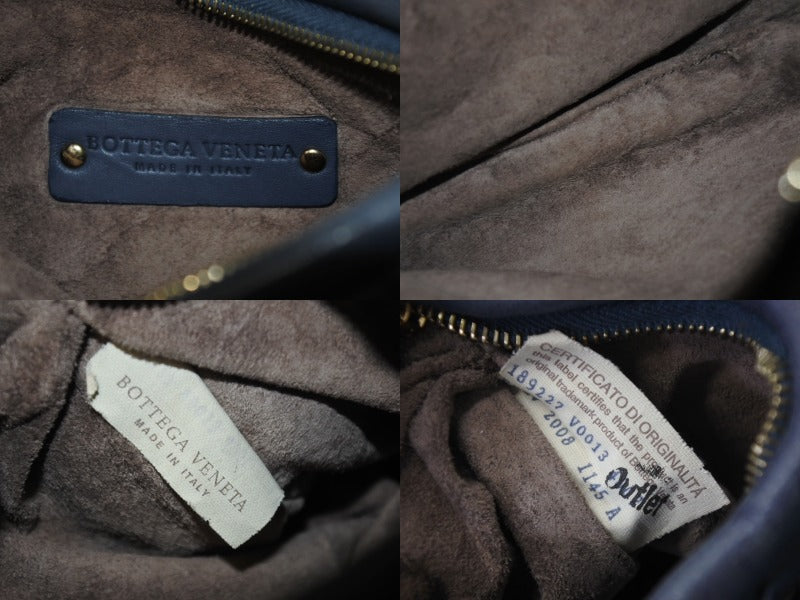 BOTTEGAVENETA Handbag Intrecciato Hobo Mini 189227 Leather Gold Hardware Navy