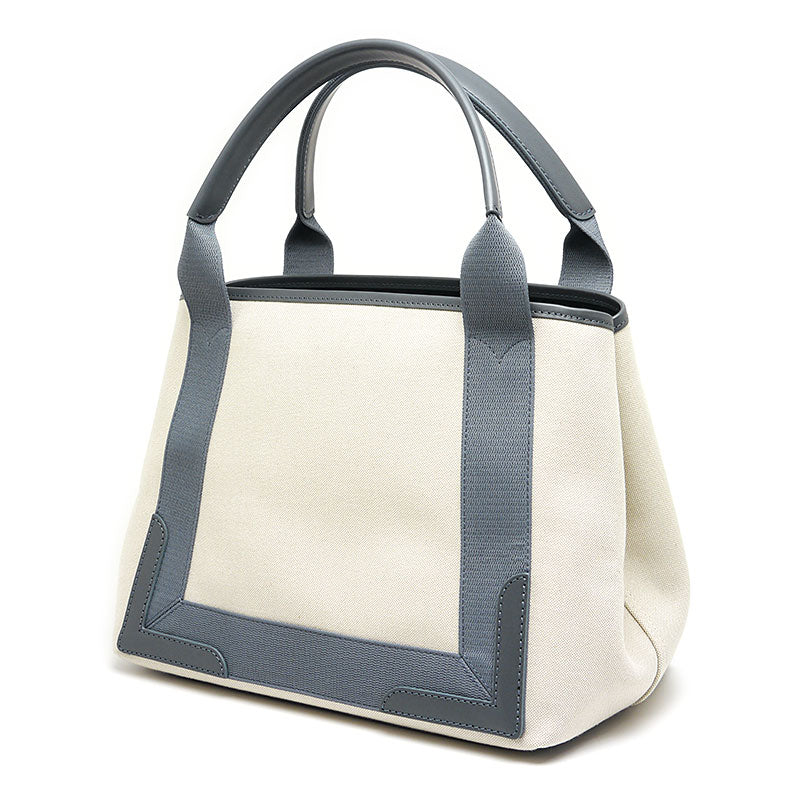 [Used] Balenciaga Navy Cabas S 339933 Canvas x Leather Natural/Grey Compatible