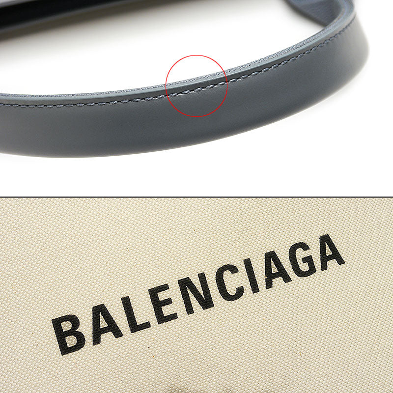 [Used] Balenciaga Navy Cabas S 339933 Canvas x Leather Natural/Grey Compatible