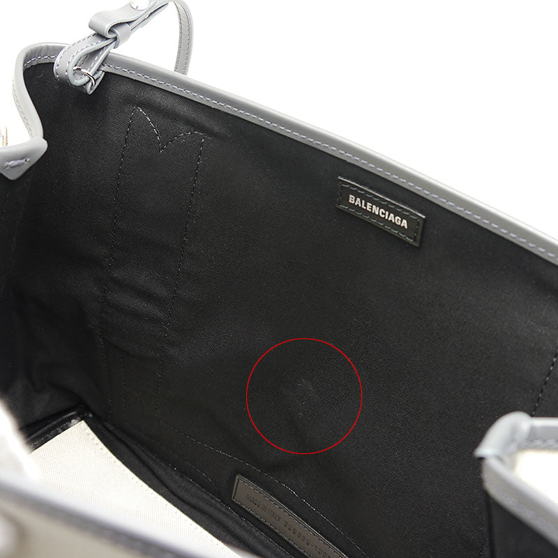 [Used] Balenciaga Navy Cabas S 339933 Canvas x Leather Natural/Grey Compatible