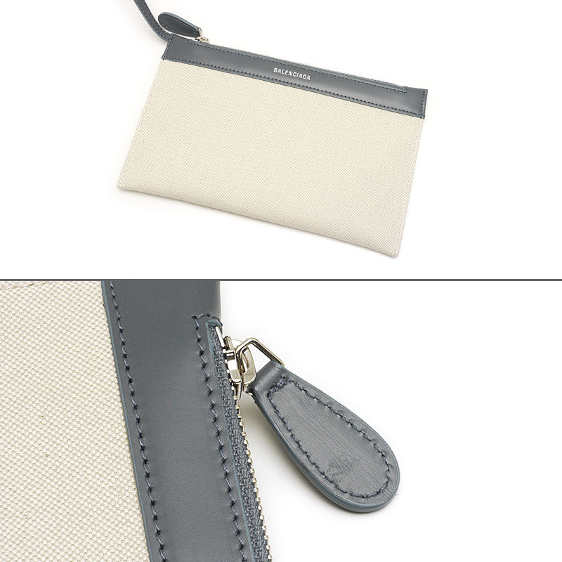 [Used] Balenciaga Navy Cabas S 339933 Canvas x Leather Natural/Grey Compatible