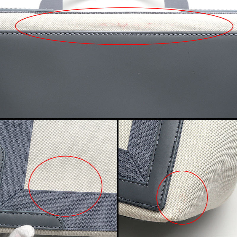 [Used] Balenciaga Navy Cabas S 339933 Canvas x Leather Natural/Grey Compatible