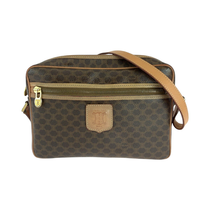 CELINE Vintage Macadam Pattern Brown Gold Hardware PVC Shoulder Bag Pochette