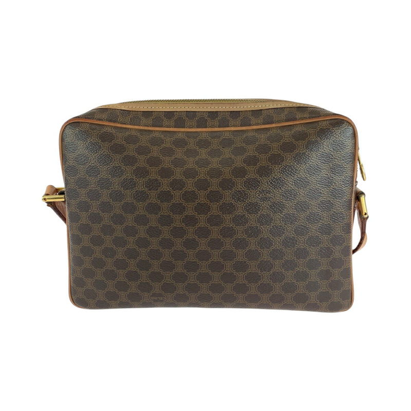 CELINE Vintage Macadam Pattern Brown Gold Hardware PVC Shoulder Bag Pochette