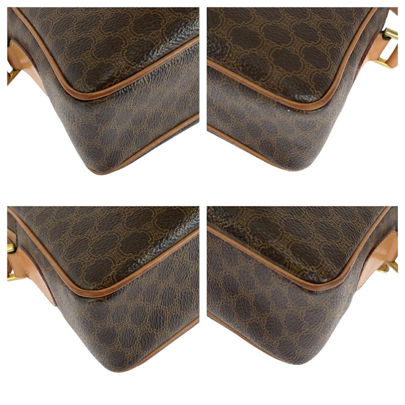 CELINE Vintage Macadam Pattern Brown Gold Hardware PVC Shoulder Bag Pochette