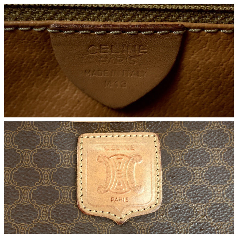 CELINE Vintage Macadam Pattern Brown Gold Hardware PVC Shoulder Bag Pochette