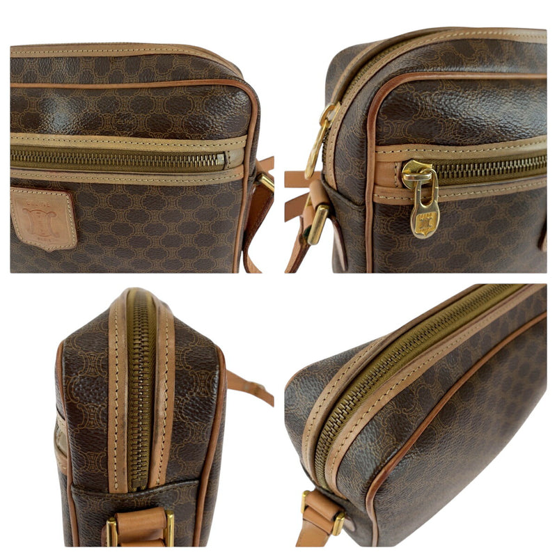 CELINE Vintage Macadam Pattern Brown Gold Hardware PVC Shoulder Bag Pochette