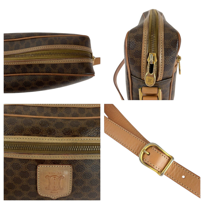 CELINE Vintage Macadam Pattern Brown Gold Hardware PVC Shoulder Bag Pochette