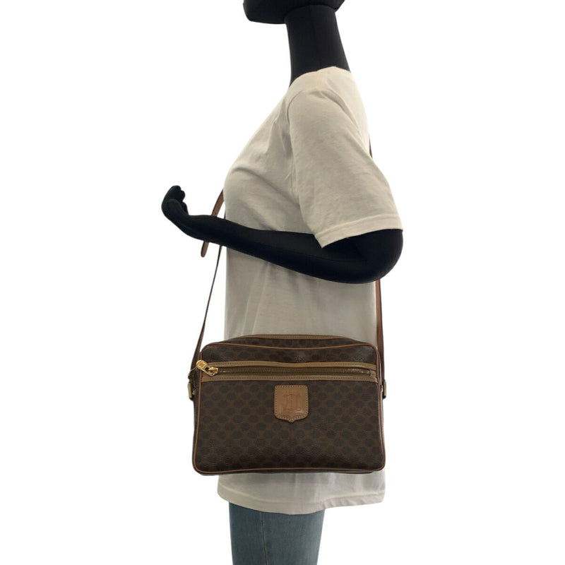 CELINE Vintage Macadam Pattern Brown Gold Hardware PVC Shoulder Bag Pochette