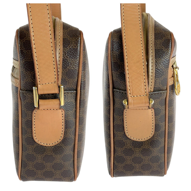 CELINE Vintage Macadam Pattern Brown Gold Hardware PVC Shoulder Bag Pochette