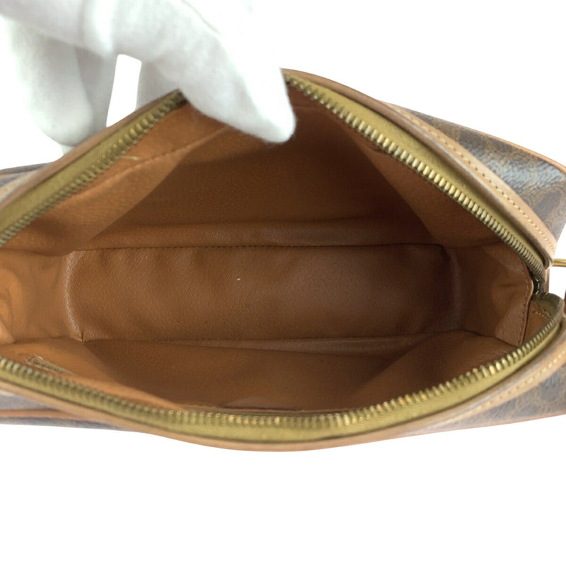 CELINE Vintage Macadam Pattern Brown Gold Hardware PVC Shoulder Bag Pochette