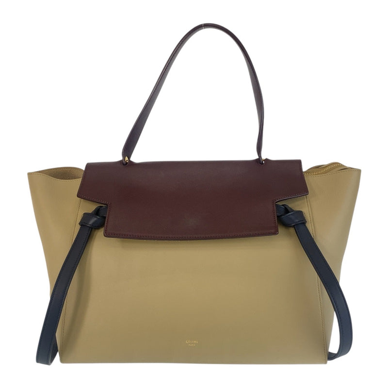 CELINE Belt Bag Beige Bordeaux Gold Hardware Leather Shoulder Bag Handbag