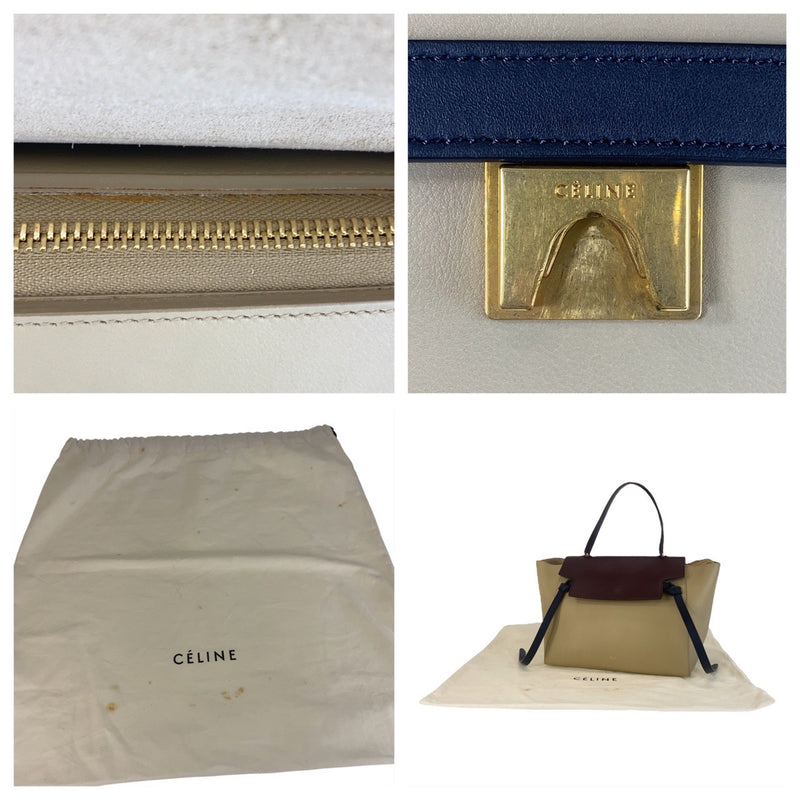 CELINE Belt Bag Beige Bordeaux Gold Hardware Leather Shoulder Bag Handbag