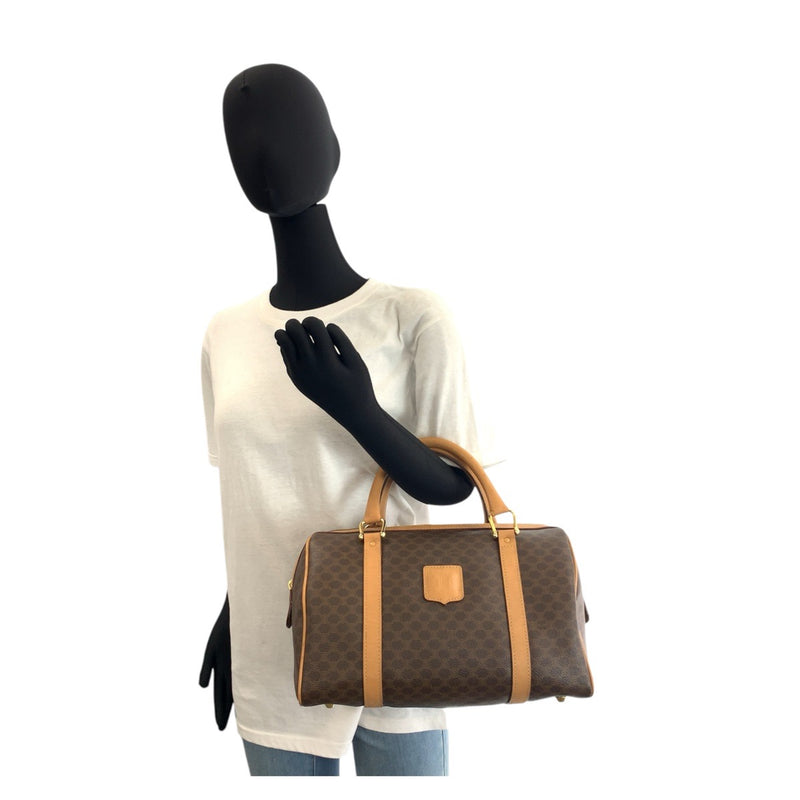 CELINE Macadam Brown Gold Hardware PVC / Leather M14 Handbag Boston Bag Women's