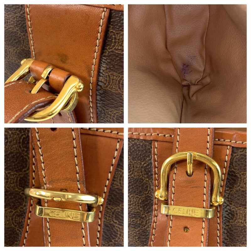 CELINE Vintage Macadam Brown Gold Hardware PVC / Leather MC96 Tote Bag Shoulder