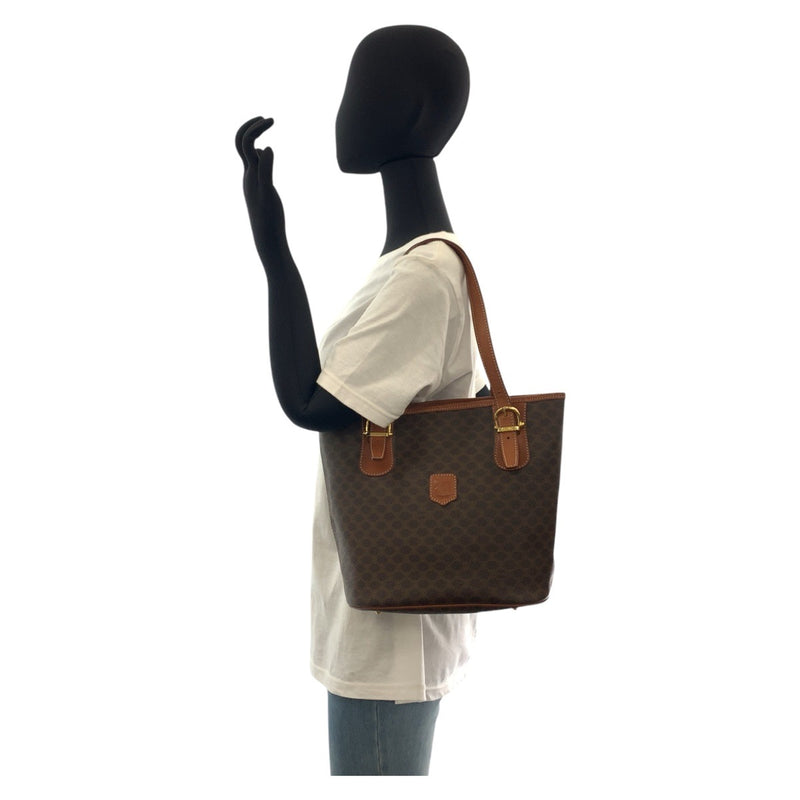 CELINE Vintage Macadam Brown Gold Hardware PVC / Leather MC96 Tote Bag Shoulder