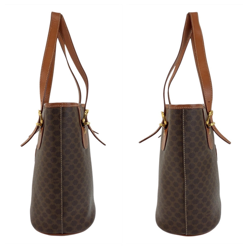 CELINE Vintage Macadam Brown Gold Hardware PVC / Leather MC96 Tote Bag Shoulder