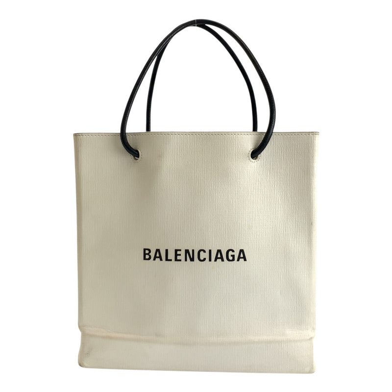 BALENCIAGA logo white black silver hardware leather 491660/9060 tote bag