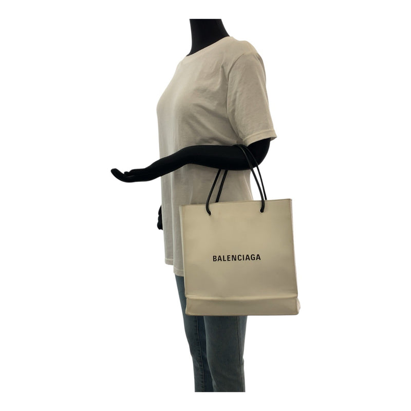 BALENCIAGA logo white black silver hardware leather 491660/9060 tote bag