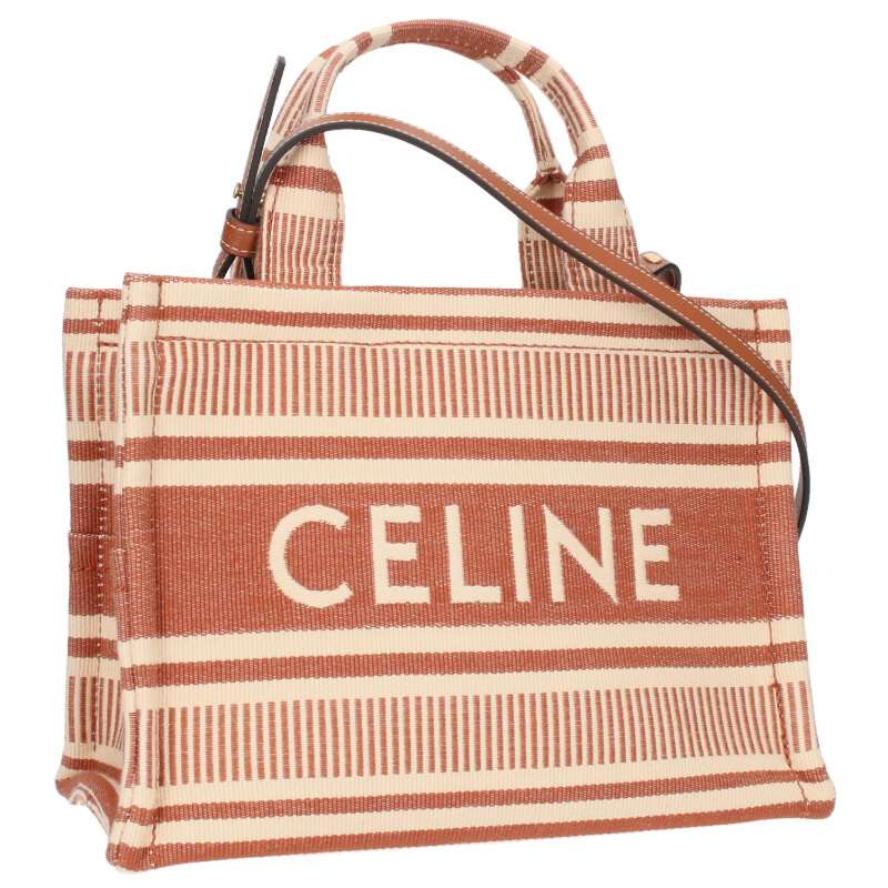 CELINE 24SS Small Cocktail 199162FU6 Striped Textile Tote Bag (Beige x Brown)
