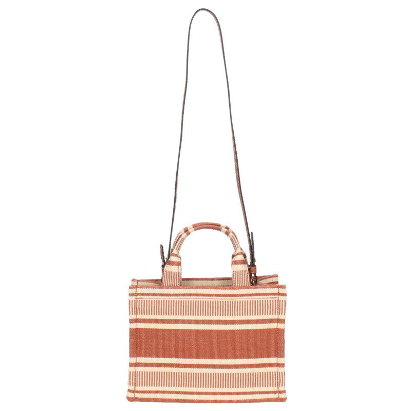 CELINE 24SS Small Cocktail 199162FU6 Striped Textile Tote Bag (Beige x Brown)