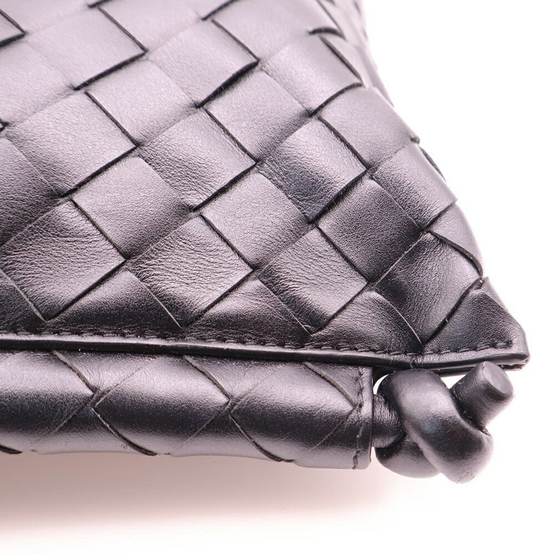 BOTTEGA VENETA Intrecciato Small Flat Loop Shoulder Bag Black Leather [Used]