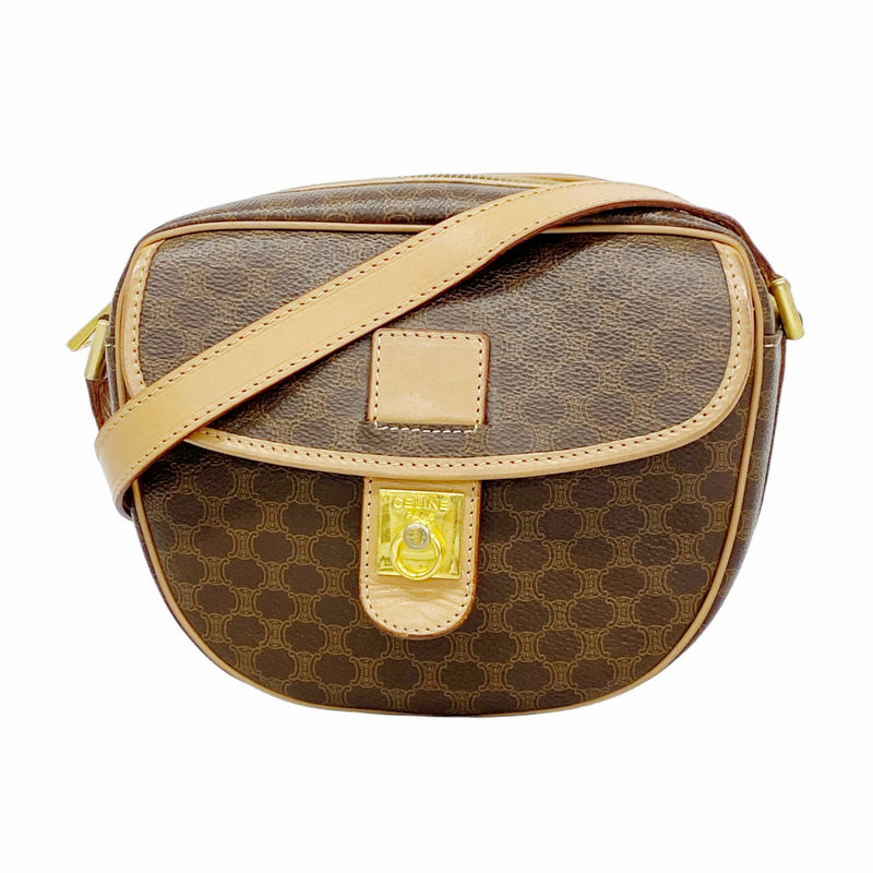 ★SALE [5hc2919-h] Celine Shoulder Bag Macadam PVC Brown Gold Hardware [Used]