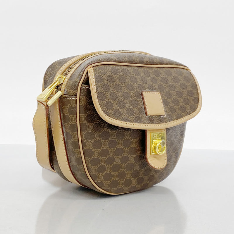 ★SALE [5hc2919-h] Celine Shoulder Bag Macadam PVC Brown Gold Hardware [Used]