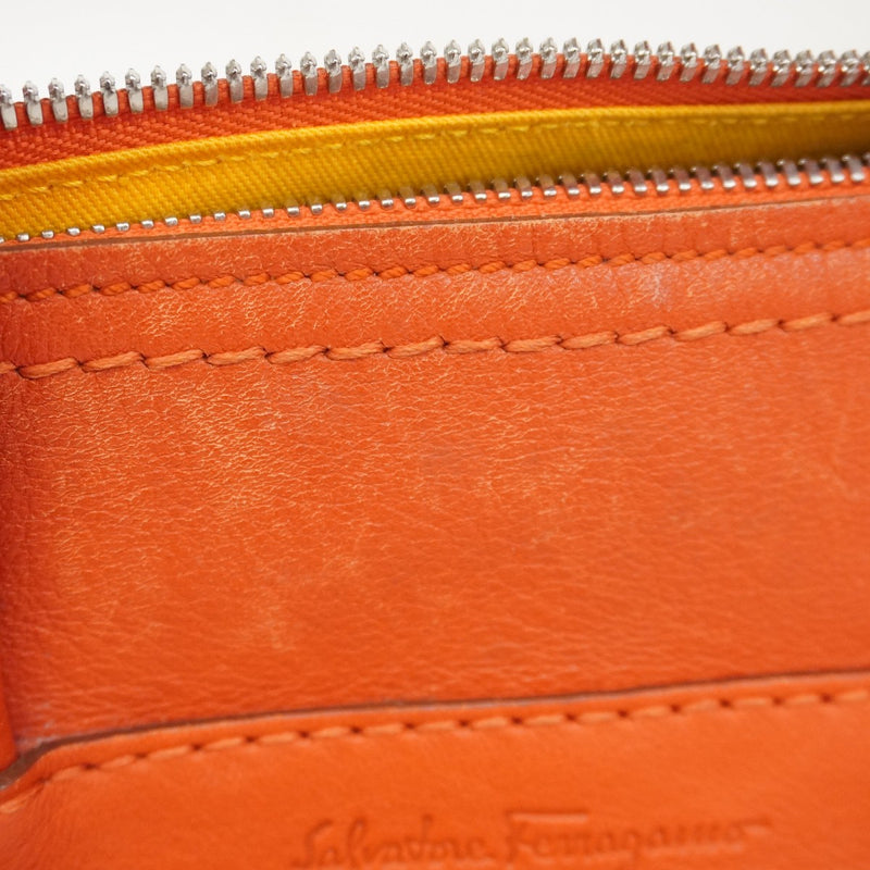 ★SALE [5hd3486] Salvatore Ferragamo Handbag Gancini Leather Red Silver Metal