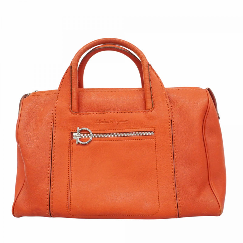 ★SALE [5hd3486] Salvatore Ferragamo Handbag Gancini Leather Red Silver Metal