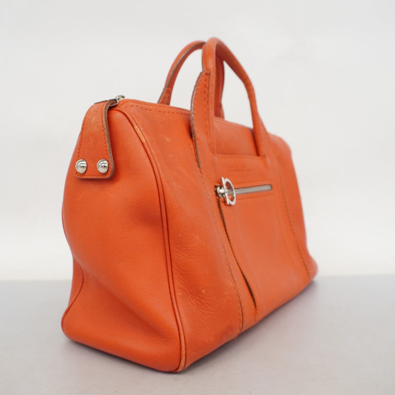 ★SALE [5hd3486] Salvatore Ferragamo Handbag Gancini Leather Red Silver Metal